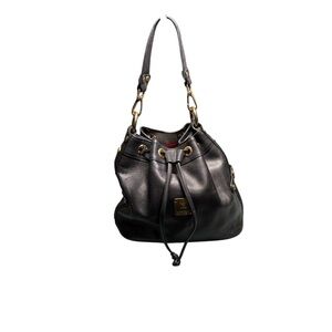 MCM Munich Black Pebbled Leather Bucket Bag Drawstring Shoulder Bag
